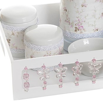 Kit Higiene Com Porcelanas E Capa Borboleta Rosa