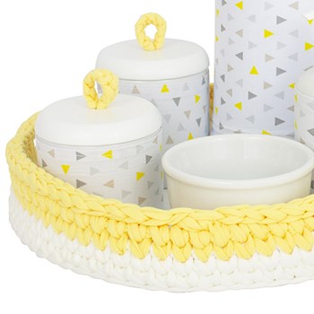 Kit Higiene Crochê Com 6 Peças e Garrafa Grande Amarelo