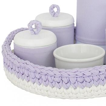 Kit Higiene Crochê Com 6 Peças e Garrafa Grande Lilás
