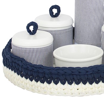 Kit Higiene Crochê Com 6 Peças e Garrafa Grande Marinho