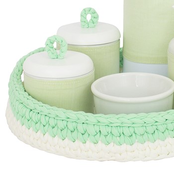 Kit Higiene Crochê Com 6 Peças e Garrafa Grande Verde