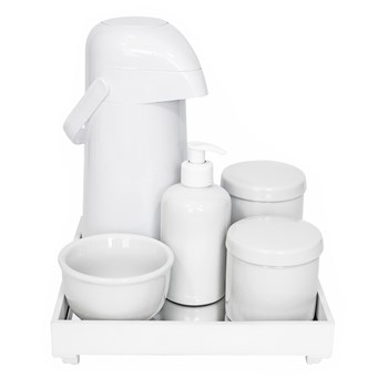 Kit Higiene Espelho Completo Porcelanas e Garrafa Branco