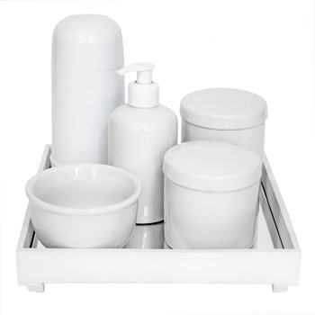 Kit Higiene Espelho Completo Porcelanas e Garrafa Pequena Branco