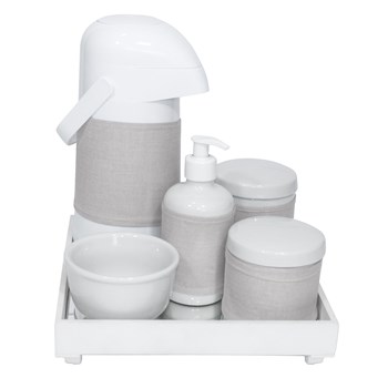 Kit Higiene Espelho Completo Porcelanas, Garrafa e Capa Branco
