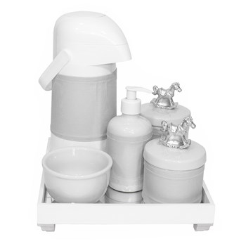 Kit Higiene Espelho Completo Porcelanas, Garrafa e Capa Cavalinho Prata