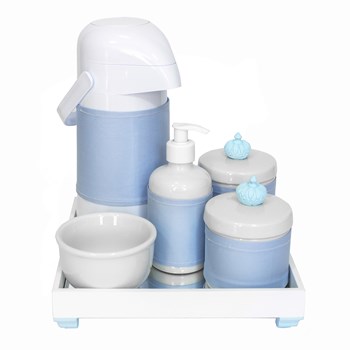 Kit Higiene Espelho Completo Porcelanas, Garrafa e Capa Coroa Azul