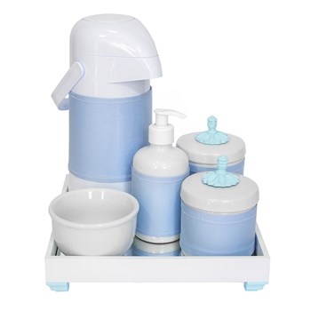 Kit Higiene Espelho Completo Porcelanas, Garrafa e Capa Provençal Azul