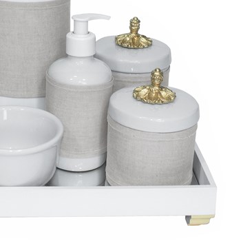 Kit Higiene Espelho Completo Porcelanas, Garrafa e Capa Provençal Dourado