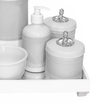 Kit Higiene Espelho Completo Porcelanas, Garrafa e Capa Provençal Prata