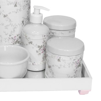 Kit Higiene Espelho Completo Porcelanas, Garrafa e Capa Rosa