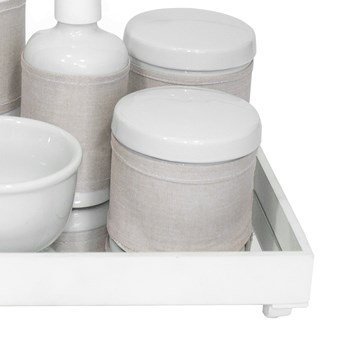 Kit Higiene Espelho Completo Porcelanas, Garrafa Pequena e Capa Branco