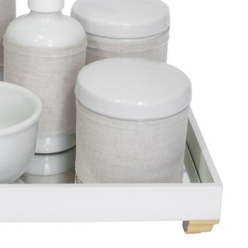 Kit Higiene Espelho Completo Porcelanas, Garrafa Pequena e Capa Dourado