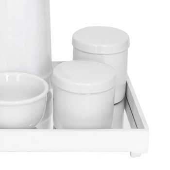 Kit Higiene Espelho Potes, Garrafa e Molhadeira Branco