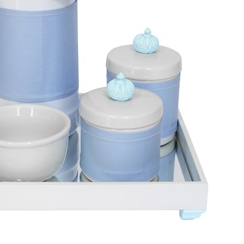 Kit Higiene Espelho Potes, Garrafa, Molhadeira e Capa Coroa Azul