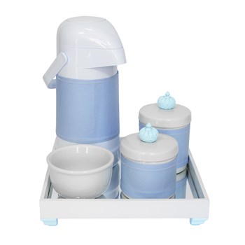 Kit Higiene Espelho Potes, Garrafa, Molhadeira e Capa Coroa Azul
