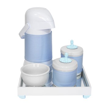 Kit Higiene Espelho Potes, Garrafa, Molhadeira e Capa Provençal Azul