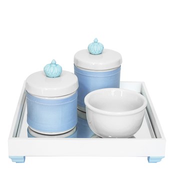 Kit Higiene Espelho Potes, Molhadeira e Capa Coroa Azul