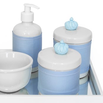 Kit Higiene Espelho Potes, Molhadeira, Porta Álcool-Gel e Capa Coroa Azul