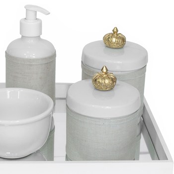 Kit Higiene Espelho Potes, Molhadeira, Porta Álcool-Gel e Capa Coroa Dourado